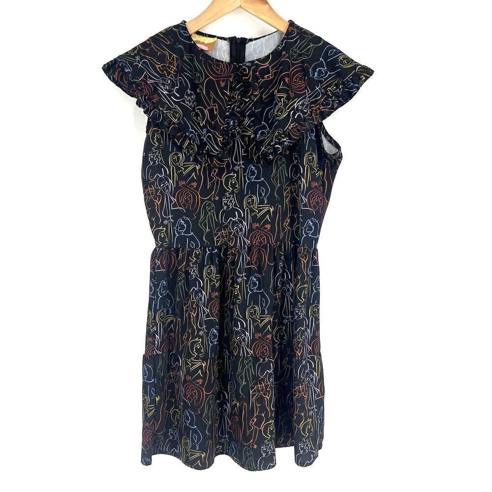 Dazey LA Dress Size Small Black Rainbow Prismatic Bodies Print Pride Peter Pan